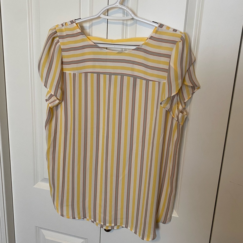 Loft yellow gray striped blouse